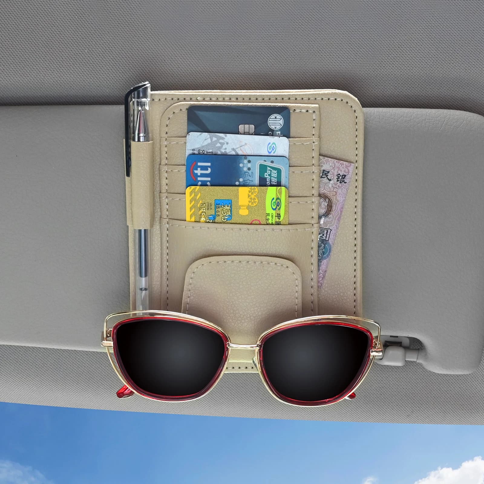 JFBONIN Car Sun Visor Organizer Multi-Pocket Business Card Storage Management Sunglasses Holder Visor Accessories Auto Interior