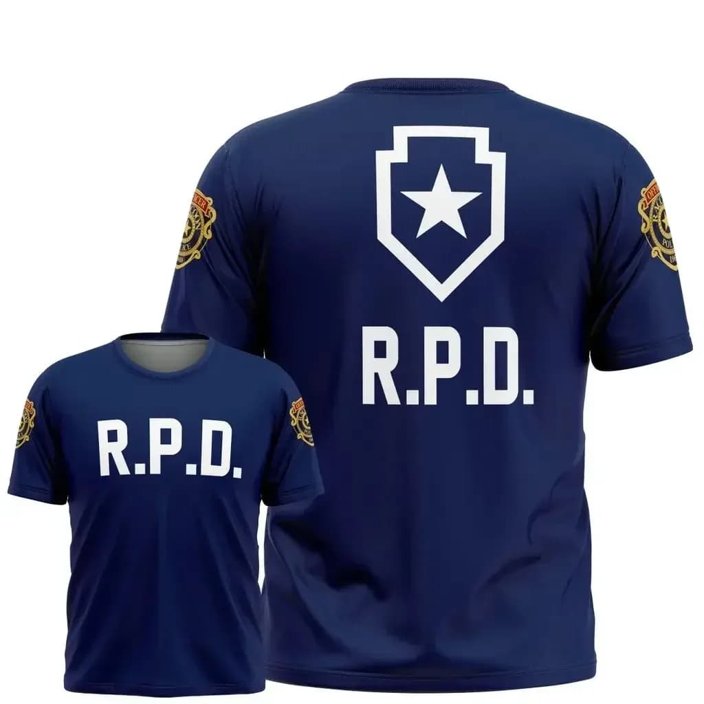 Maglietta RPD Raccoon Police Department, T-shirt casual blu navy per cosplay di Leon Kennedy di Resident Evil, moda sportiva, streetwear
