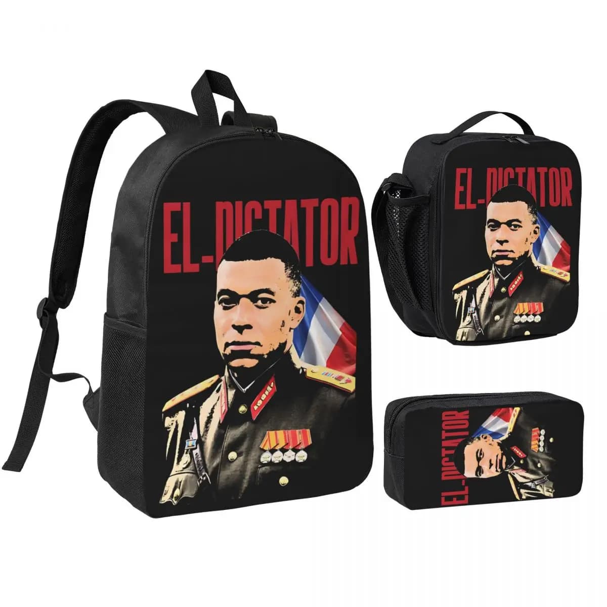 M-Mbappes 3pecs/set Backpack for Boys Girls College Shoulder Bag Lunch bag Pencil Case