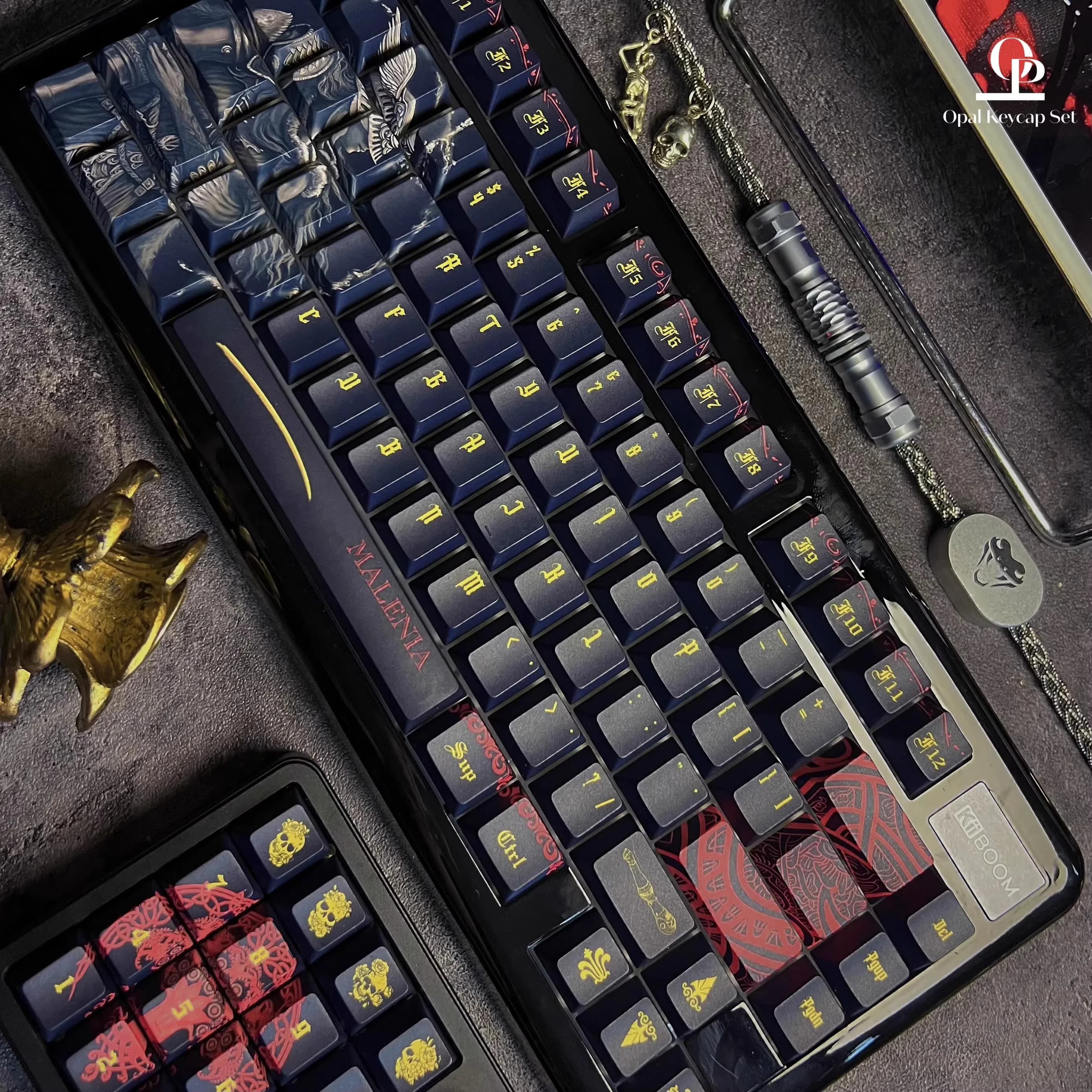 Set di keycap Malenia a tema rosso e nero, in PBT e PC, profilo Cherry, personalizzati, originali, fatti a mano, per accessori tastiera meccanica