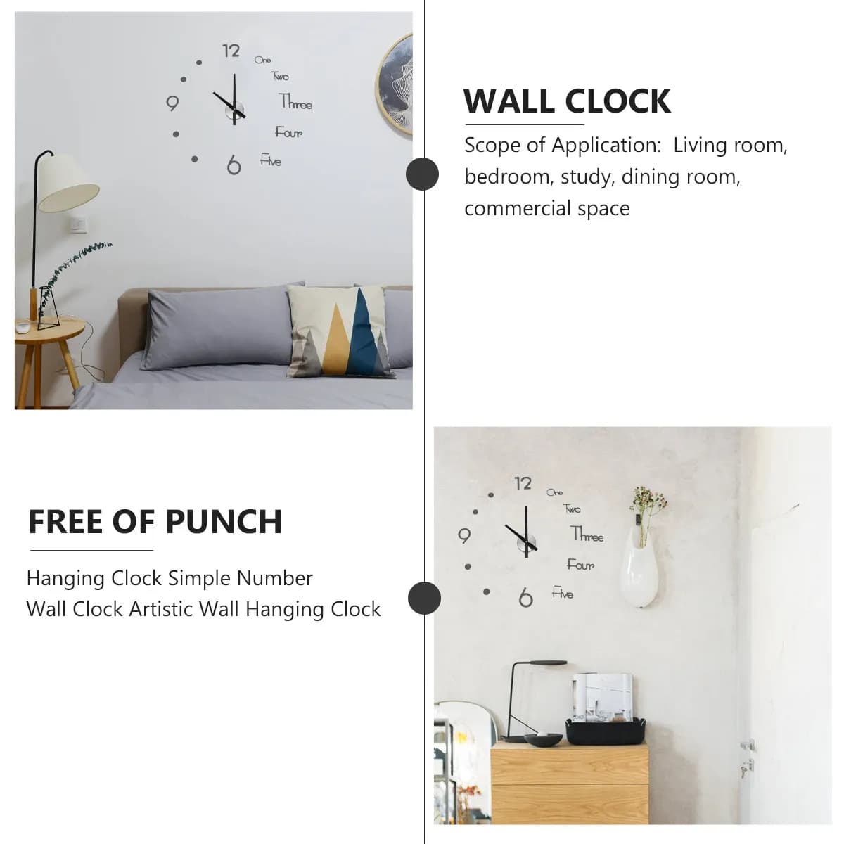 Simple Wall Clock Creative Modern Silent Round Number Decorative Clock Bedroom Living Room Office Cafe Bar Home