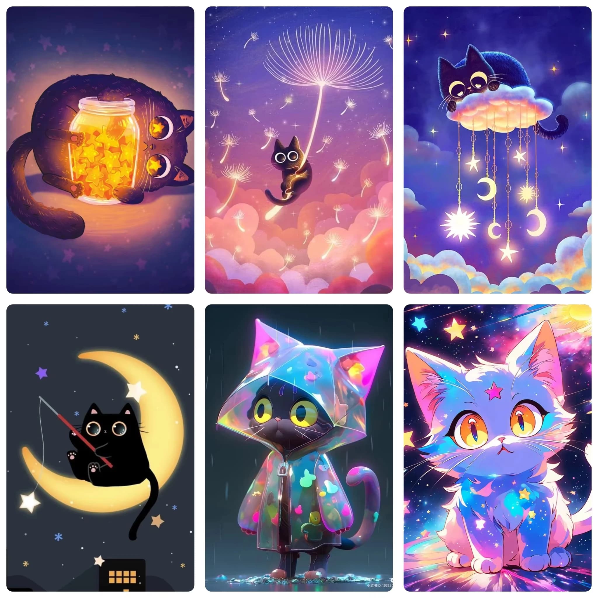 DIY Fantasy Night Sky Black Cat Star Moon Cloud Cute Cartoon Art Diamond Painting Mosaic Handmade Art Exquisite Home Decoration
