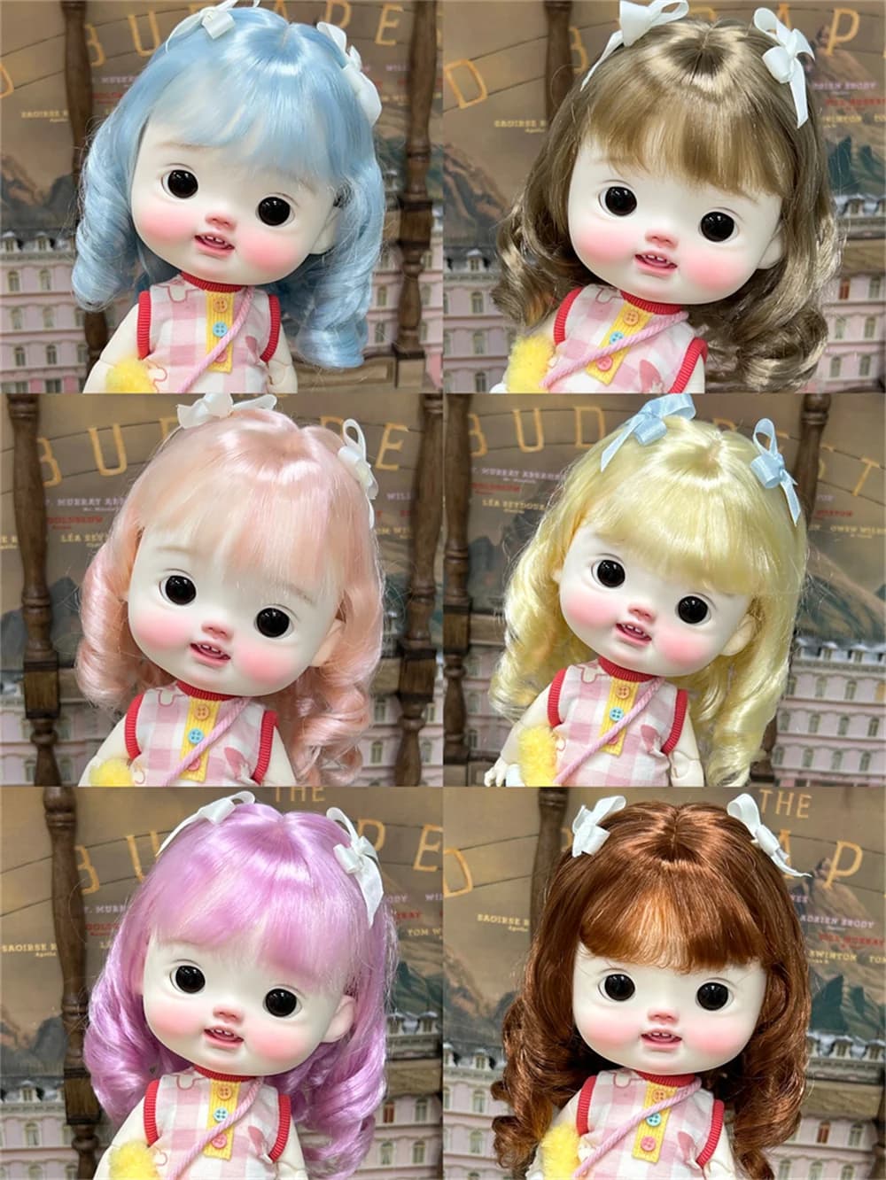 Parrucca per bambola BJD Blythe Spot Inventario Testa grande DianDian Seta morbida al latte Blu Fiocco dorato Riccioli Capelli Ragazze Giocattoli Accessori per bambole giornaliere