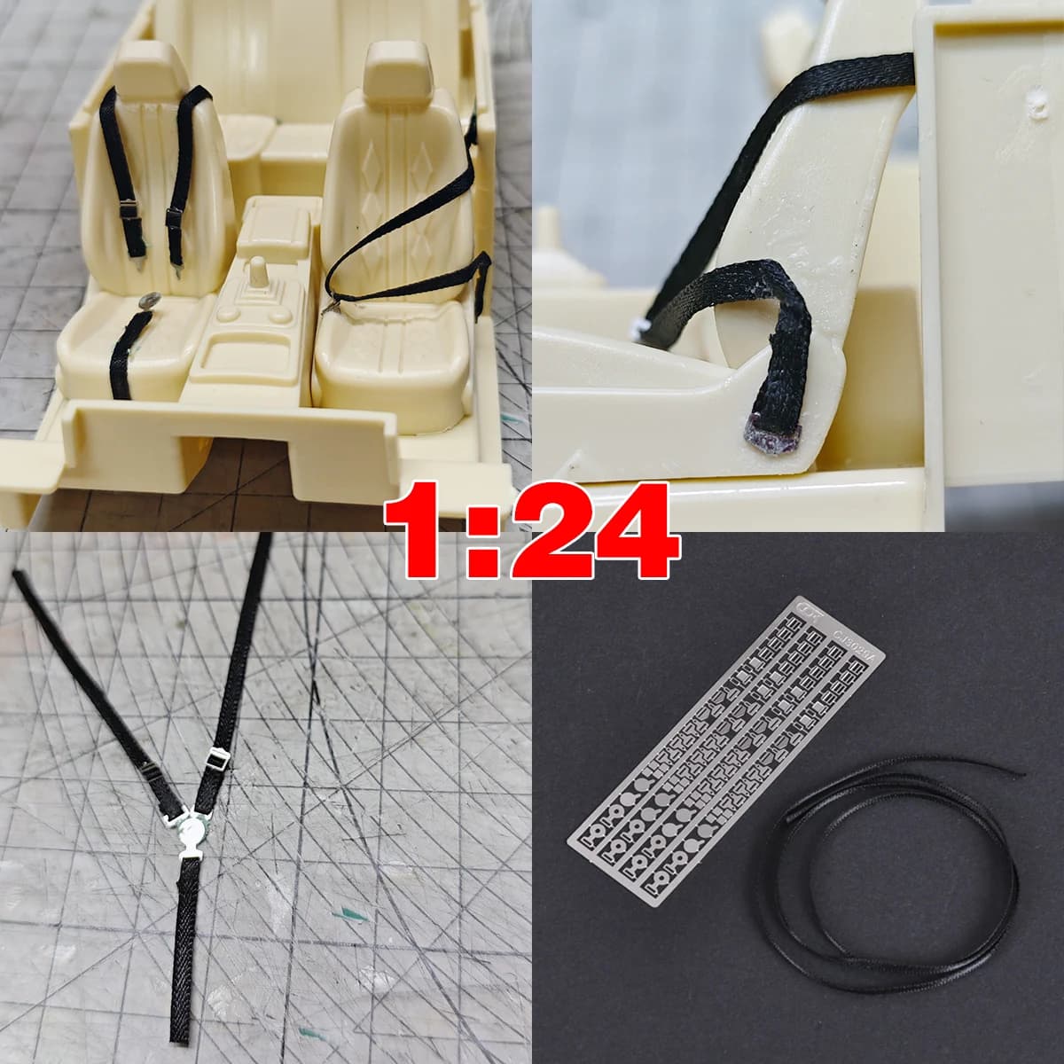 Cintura di sicurezza in PE con fibbia, inclusa cintura per modellini in scala 1/24 di auto da corsa, camion, auto sportive decappottabili, pickup.