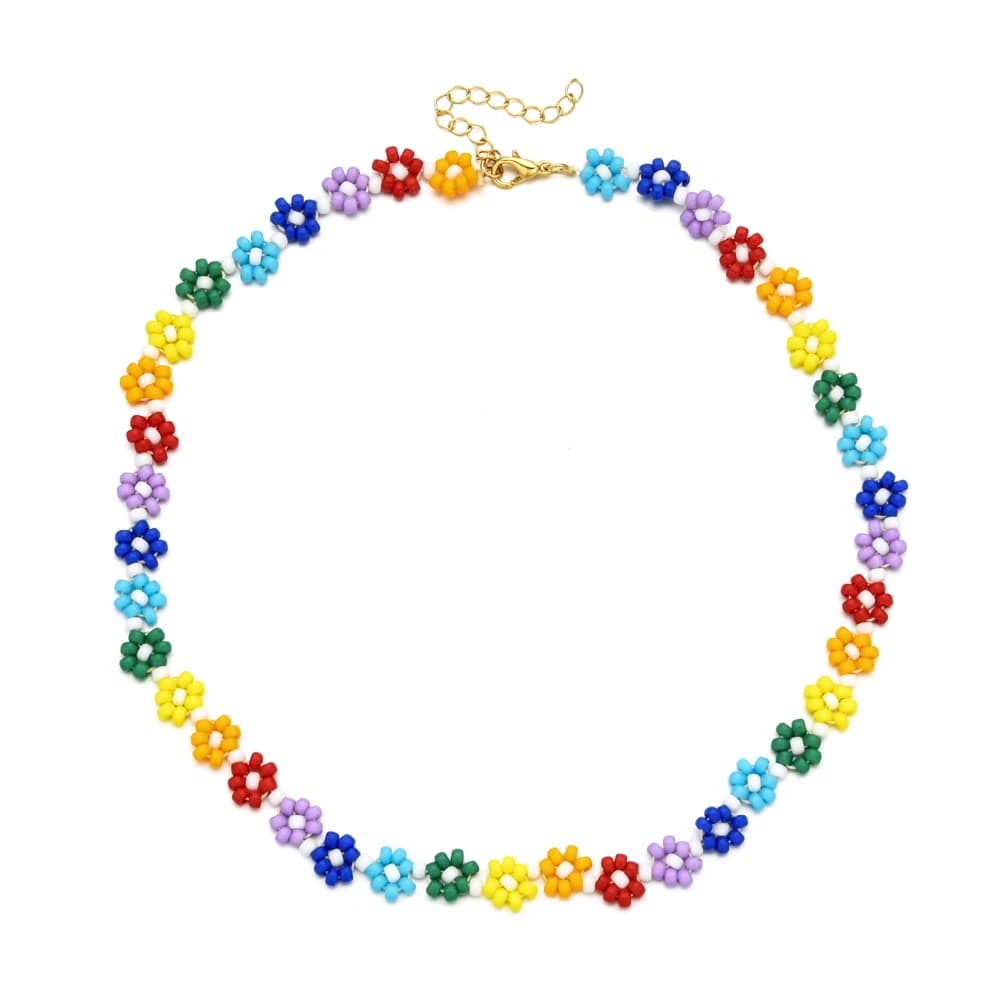 ZMZY 2025 Trends Bohemian Rainbow Color Beads Chain Round Neckline Necklace for Women Boho Fashion Flowers Jewelry Accessories