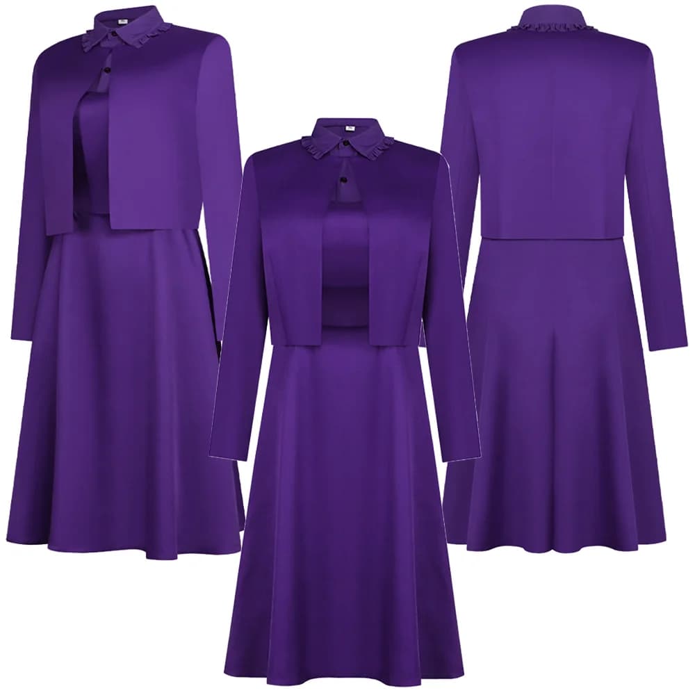 Costume cosplay Agnes The Testaments, abito viola da donna, giacca corta, travestimento per Halloween, carnevale, giochi di ruolo, travestimento