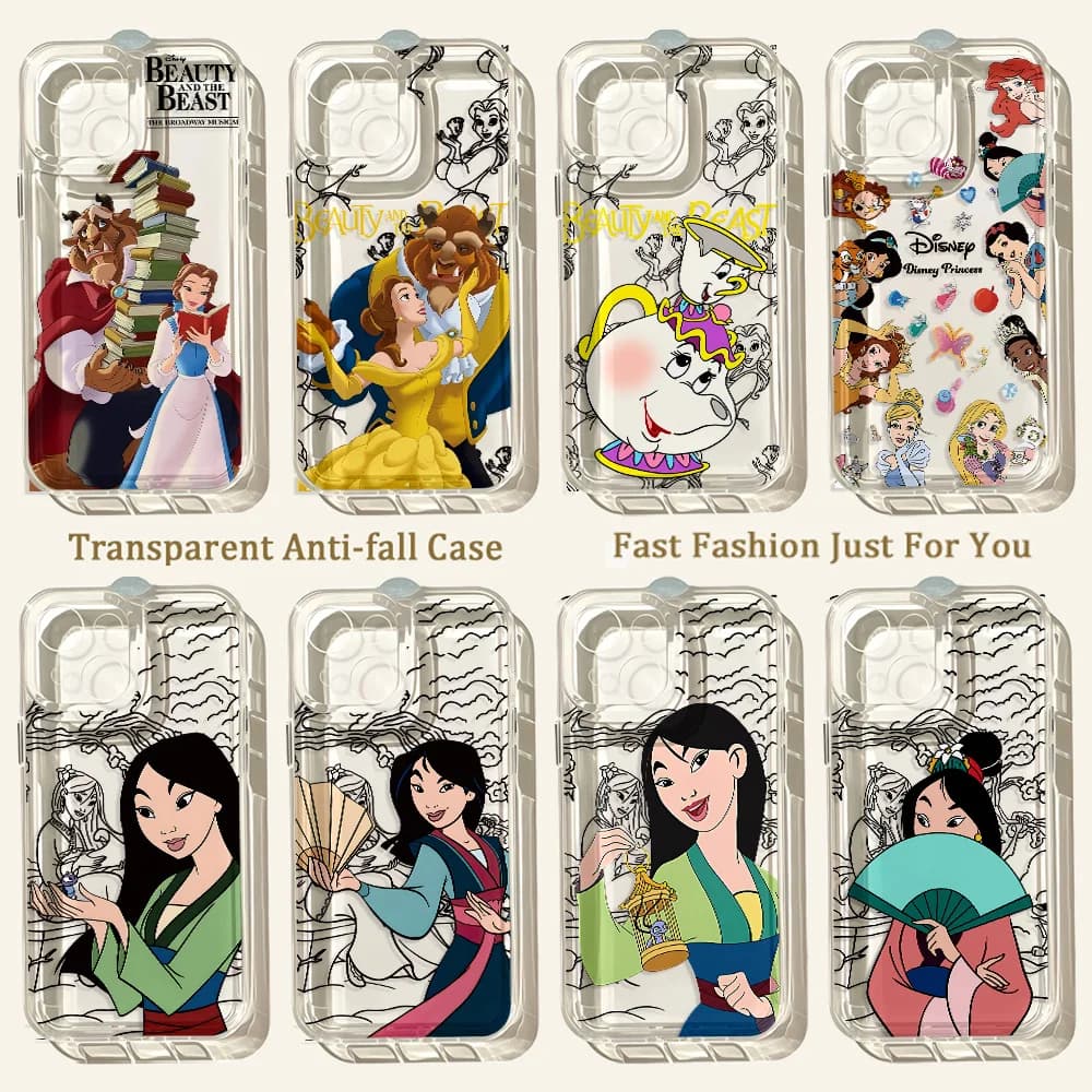 Phone Case For iPhone 17e 17 16 16e 15 14 13 12 11 Mini Pro Max XSMax Air Plus Transparent Beauty and the Beast Mulan Princess