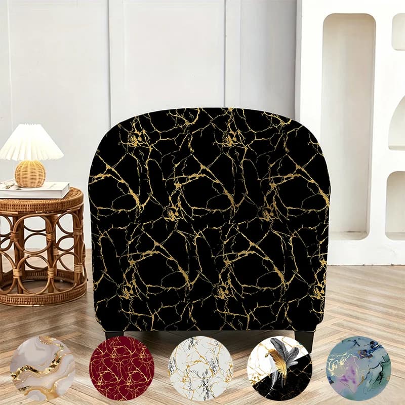 Retro light luxury black gold marble pattern single sofa chair cover, elastic washable and scratch-proof living room seat cover