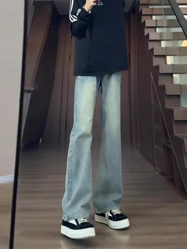 Light Blue Vintage Knife Jeans Men's Extended Length Tall Size Slimming Flared Pants Straight Leg Casual High Waist