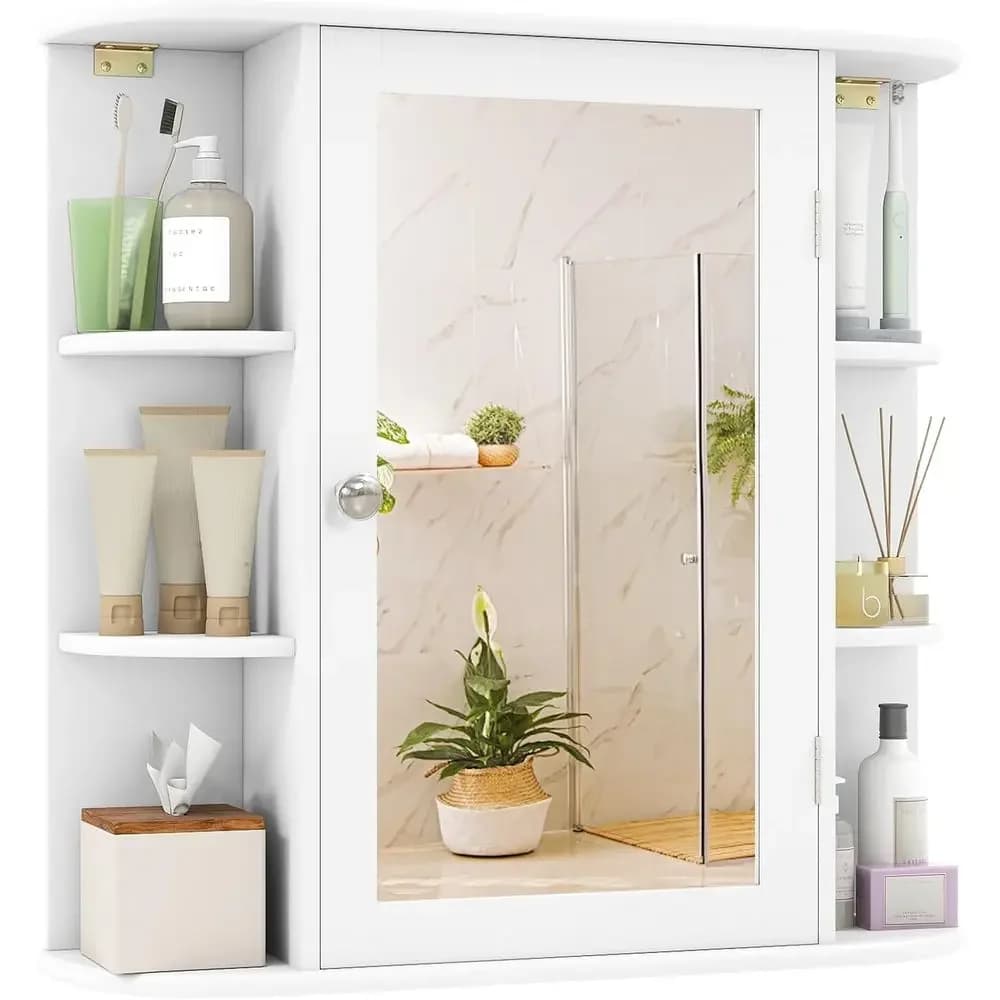 Bathroom Medicine Cabinet with Mirror, ern Wall Mounted Space-Saving Storage Organizer with Mirrored Door, 4 Internal Shelves &