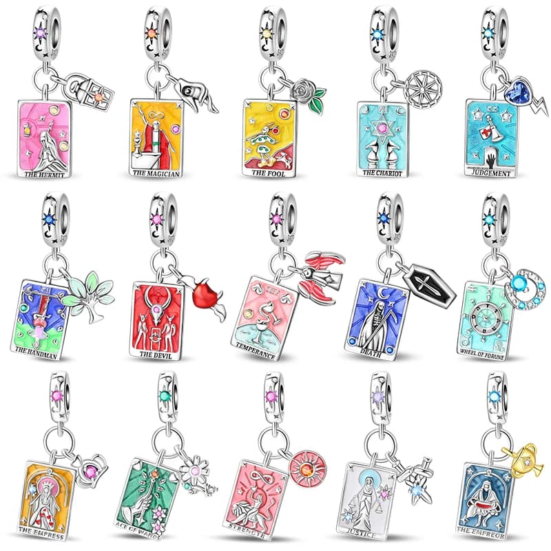 Amanti Pendenti con ciondoli in argento 925 Stella Luna Sole Carte dei tarocchi magici Pendenti adatti Qikaola 925 Braccialetti originali Regali di gioielli di compleanno fai da te