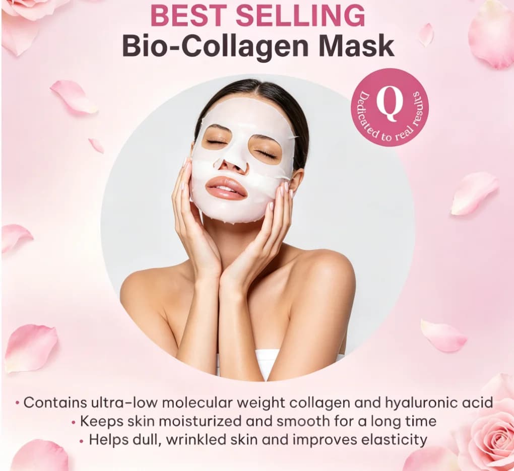 Maschera Viso Notturna al Collagene – Maschera Coreana Idratante in Tessuto con Collagene a Basso Peso Molecolare per una Pelle Liscia – Per Tutti i Tipi di Pelle – 4 Maschere