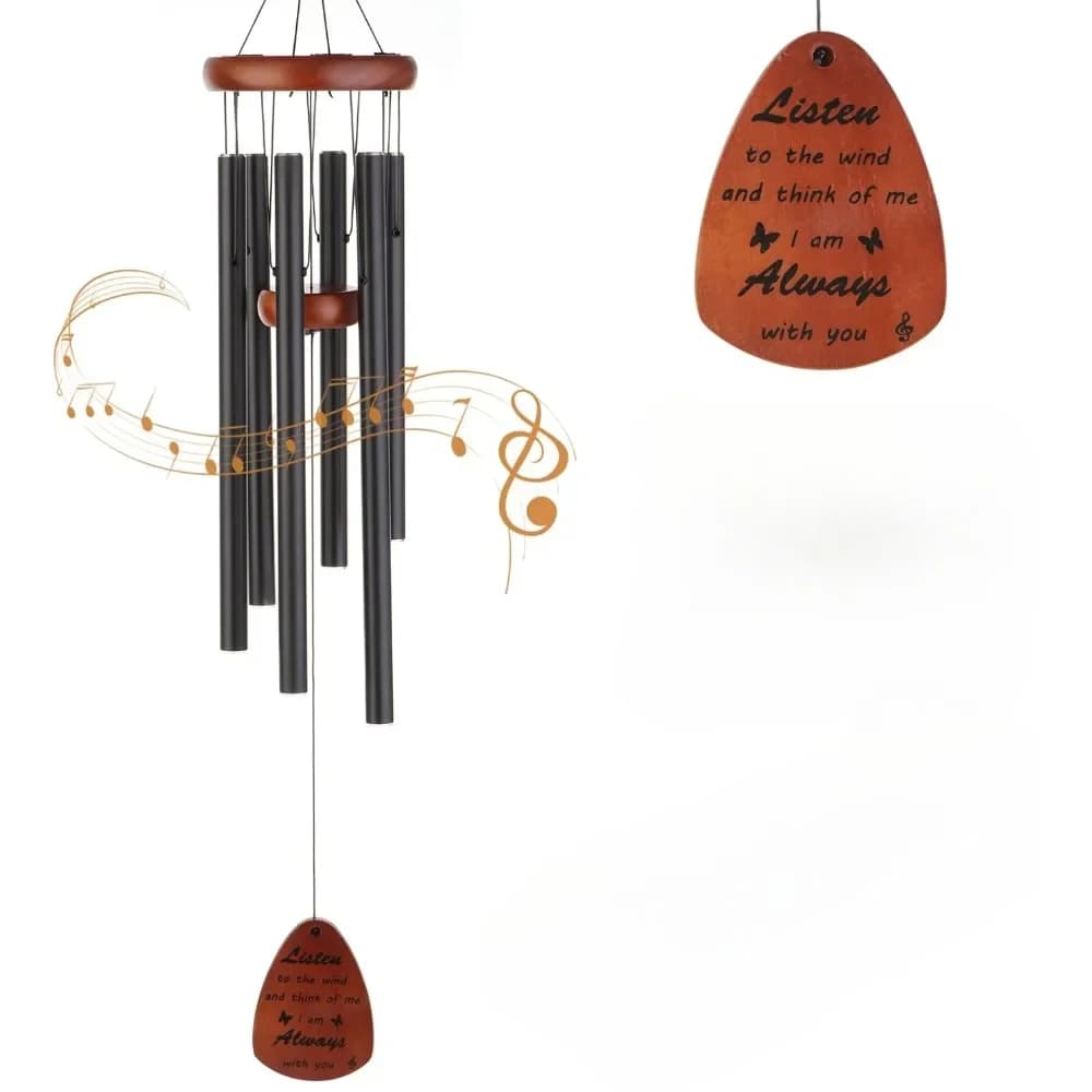 New 6 Tubes Aluminum Alloy Wind Chimes with Hook Black Bells for Outside Home Courtyard Wedding Decoration Ornaments 80cm