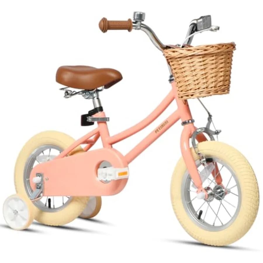 Bicicletta Vintage per Ragazze 12-20 Pollici, Bici Retrò con Cestino in Vimini, Campanello, Telaio in Acciaio ad Alta Resistenza, Ruote da Allenamento 12/18/85 Pre-Ass