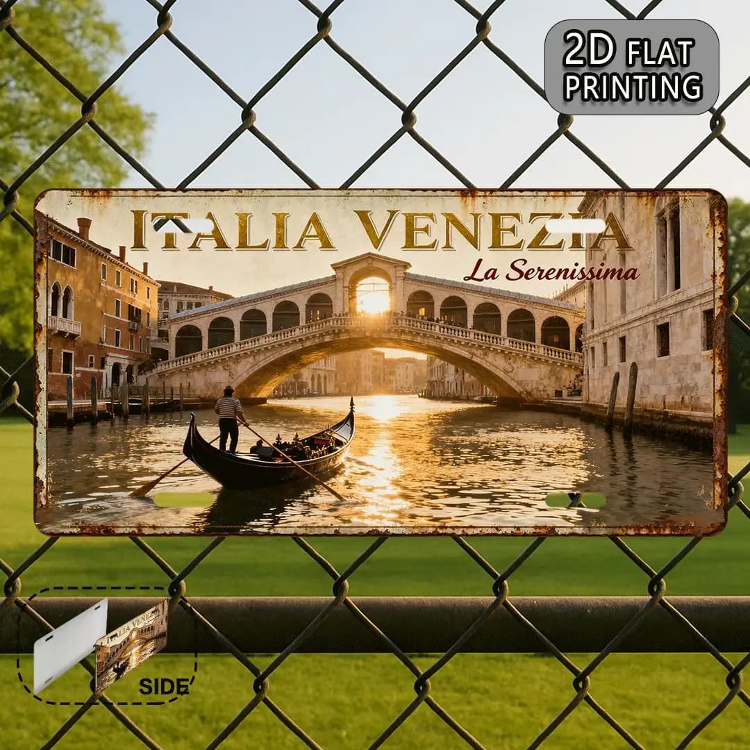 Targa in Metallo Alluminio Vintage Stile Venezia, Stampa 2D, 30.48x15.24cm, Decorazione da Parete, Souvenir Retrò