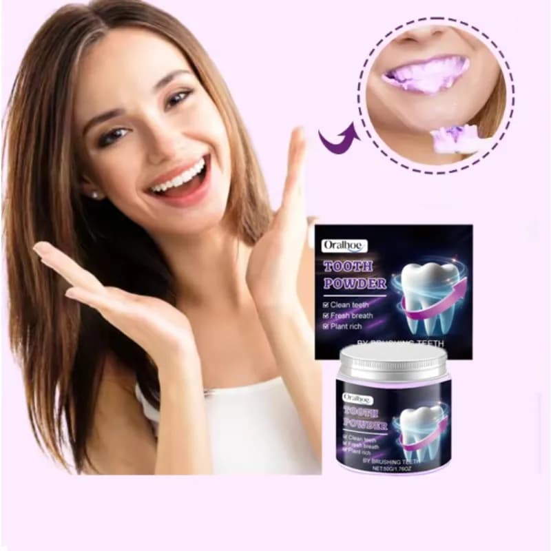 Teeth whitening powder, violet whitening for teeth, oral care, removes dental stains, cleans and refreshes breath