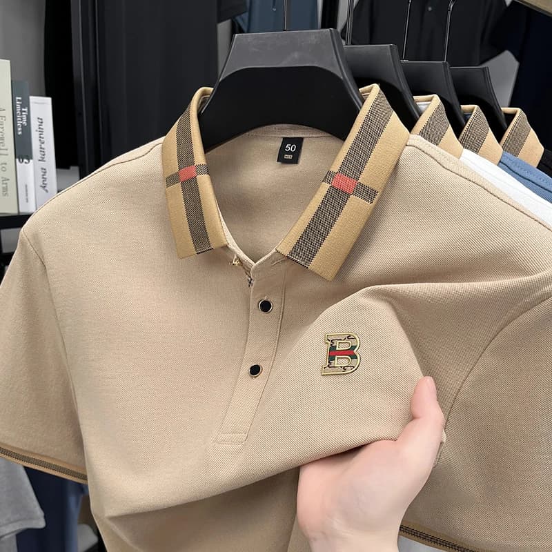 Polo da Uomo Premium in Cotone di Lusso Estivo Traspirante Confortevole Rinfrescante per Business Golf Quotidiano Manica Corta Raffinata con Badge 3D