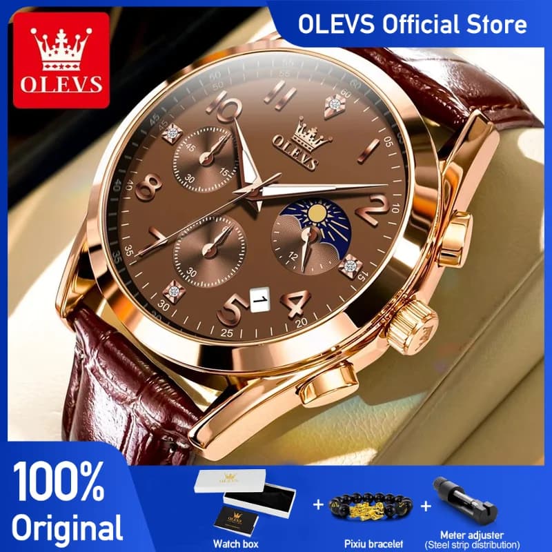 OLEVS men's fashion watches Casual original quartz watch for men waterproof luminous chronograph wristwatch moon phases date 2023