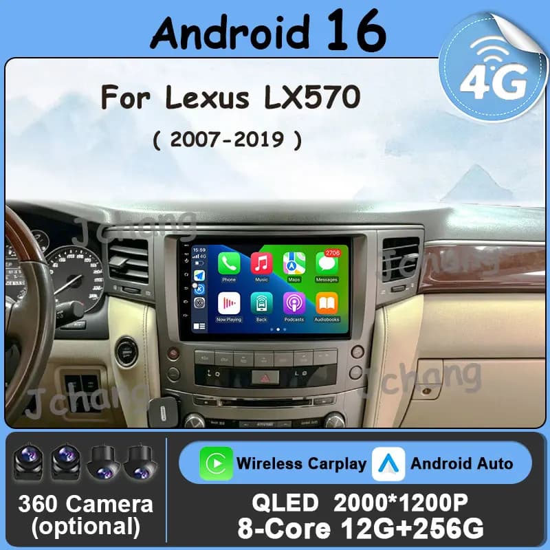Schermo Video Split Screen da 10 Pollici per Lexus LX570 2007 - 2019, Android 16 DSP, Carplay Wireless, WIFI 4G, Unità di Navigazione GPS Auto con BT