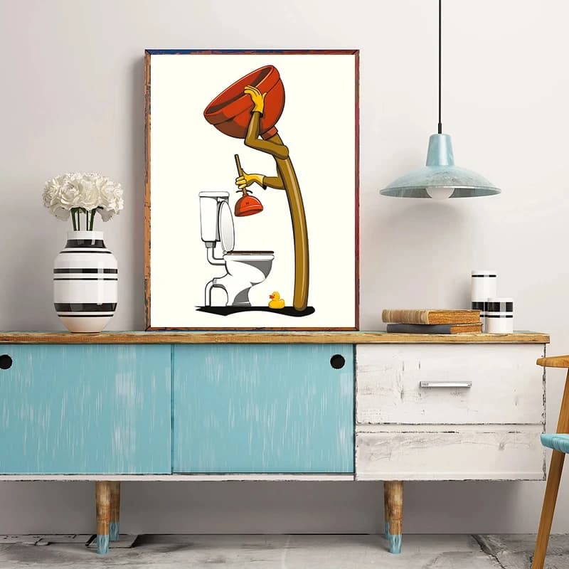 Divertente Poster da Parete con Animali per il Bagno, Stampa su Tela con Papera Giocattolo Portarotolo, Decorazione per Bagno e Casa