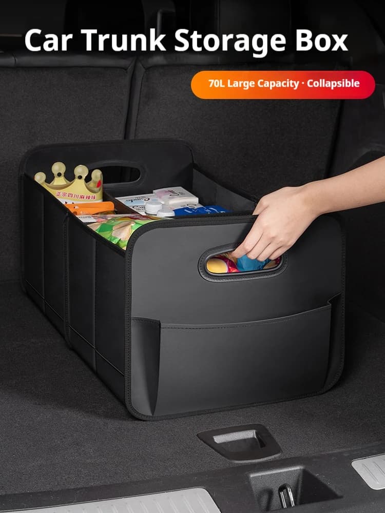 Car Trunk Storage Box Large Capacity Storage Bag Leather For Tesla Model Y Model 3 Model X Model S Auto Accessories