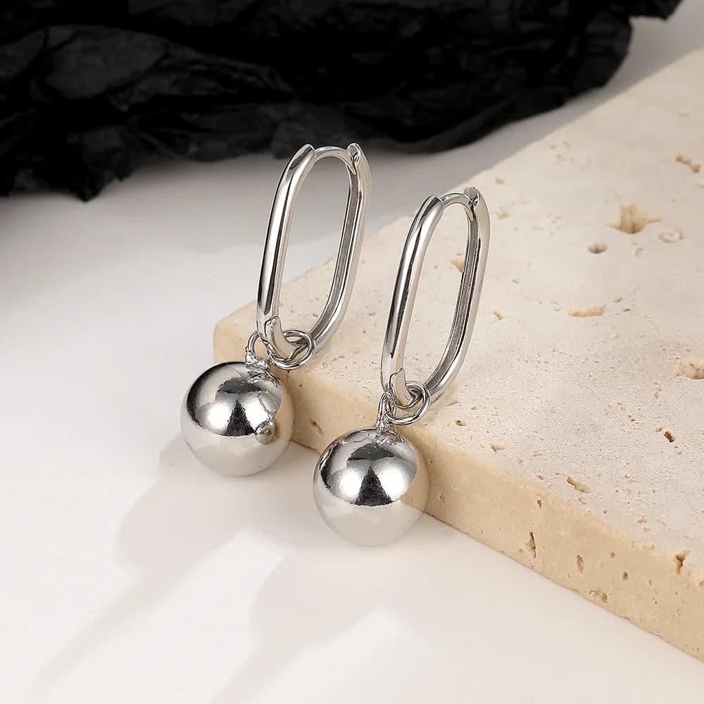 Originale 925 Sterling Silver Grandi Perline Palla Orecchini A Cerchio Per Le Donne 2023 Coreano Festa di Nozze Regalo Dei Monili Pendientes Femminili