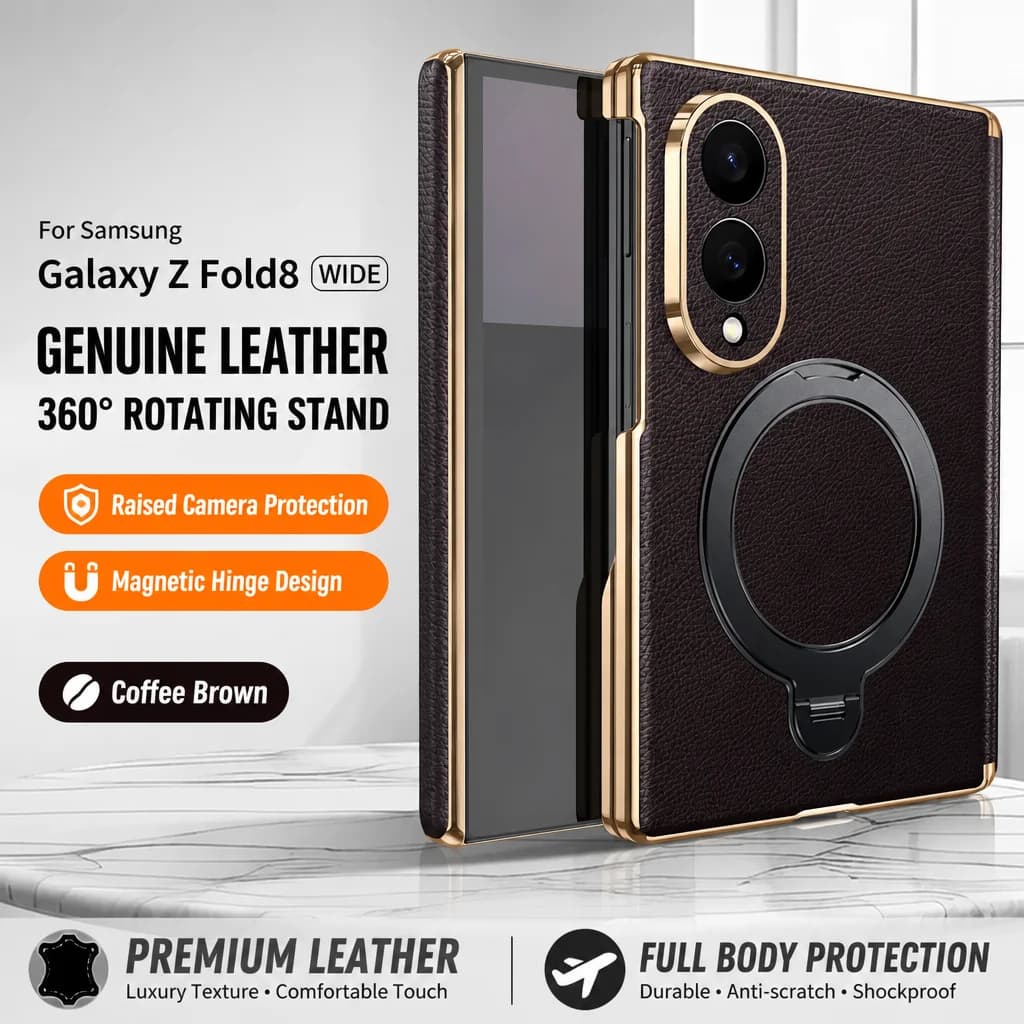 For Samsung Galaxy Z Fold8 Fold 8 Wide Ultra Genuine Cowhide Leather Bracket Case Magnetic Hinge Protection Back Cover For Fold8