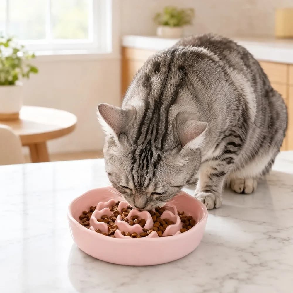 Ceramic Cat Slow Feeder Bowl Non-slip Neck Protection Dog Food Water Container Anti Tipping Creative Cats Feeder Basin
