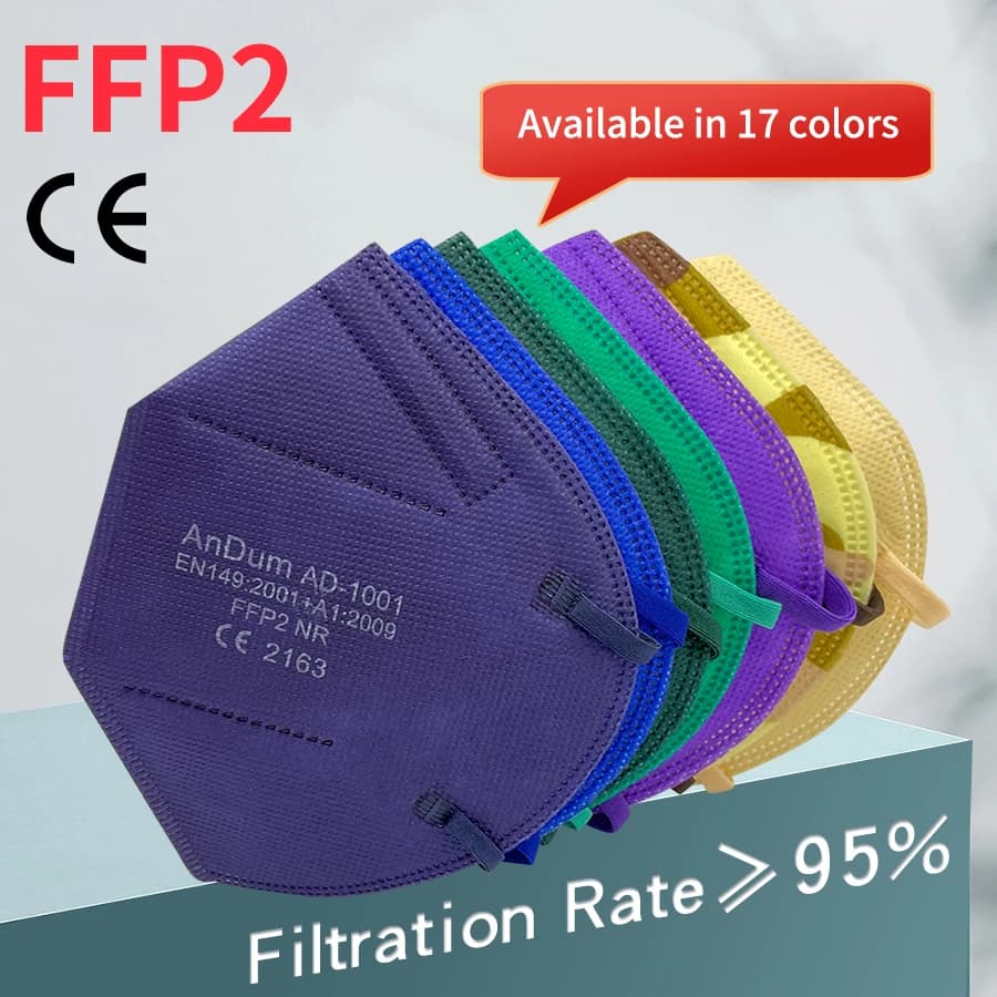 10 pcs of CE approved FFP2 masks, filter masks for 5 layers half face, 17 colors, dustproof, PM2.5 particle, respirator, reusable protective masks