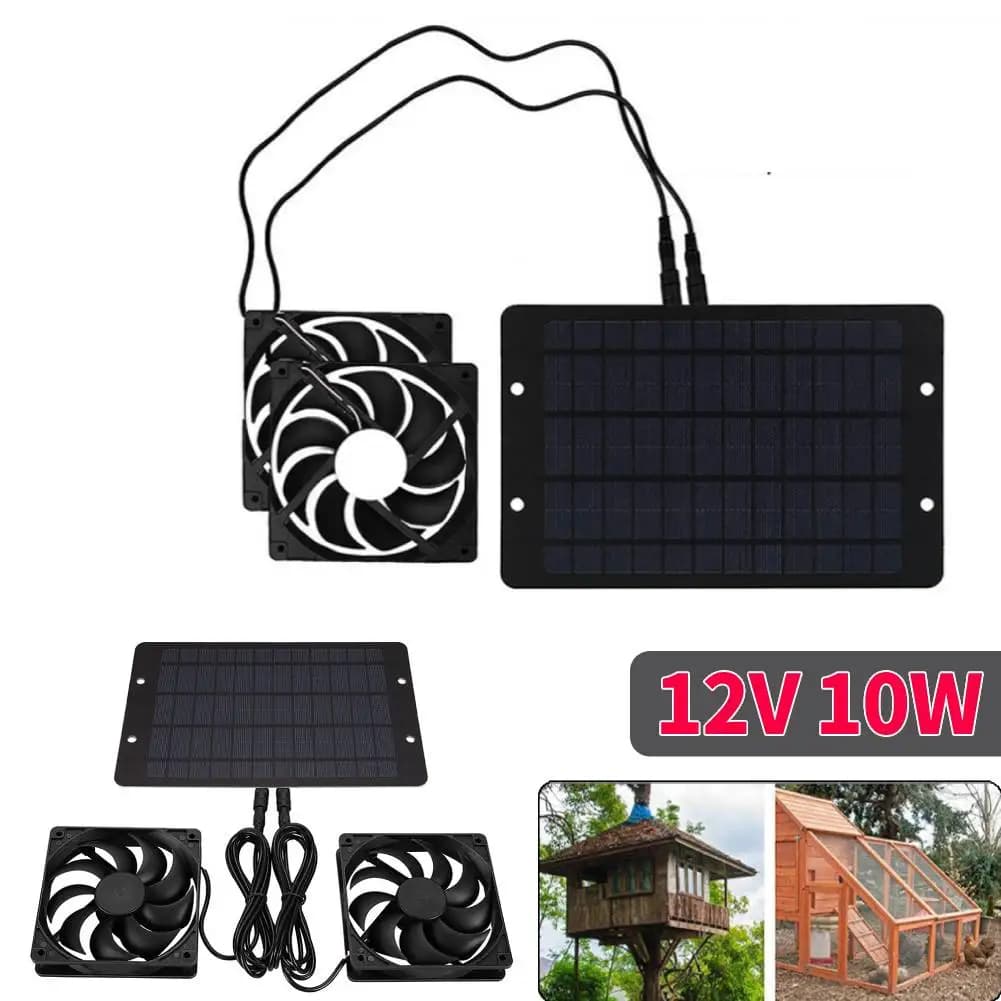 12V 10W Solar Exhaust Fan Solar Power Controller Solar Panel Powered Fan Solar Panel Fan Silent Fan for Dog Kennel Chicken Coop