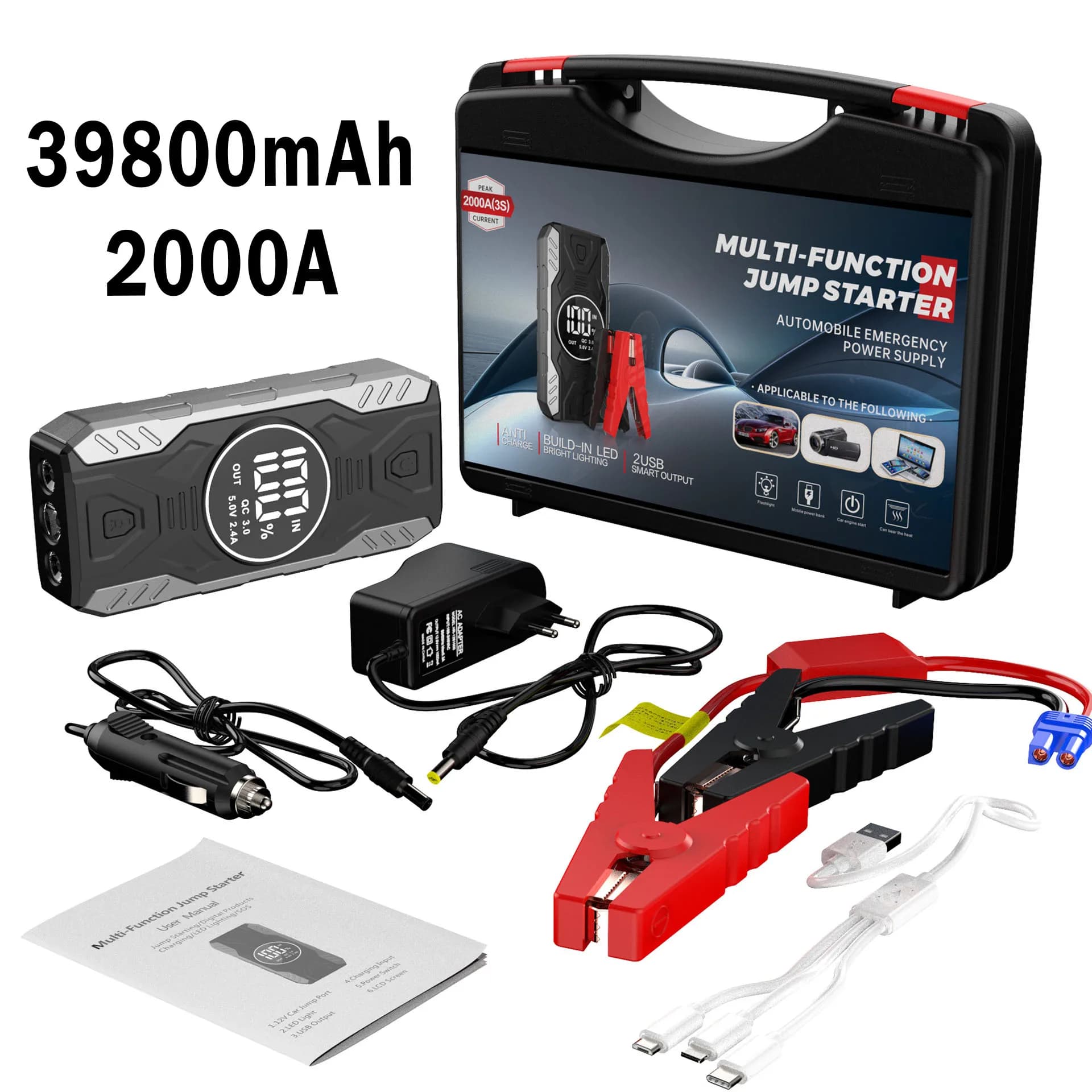 Batteria automatica Emerge Batteria per auto Avviamento 39800mAh Avviatore di emergenza per auto portatile Dispositivo di avviamento Benzina Diesel Booster di emergenza per auto