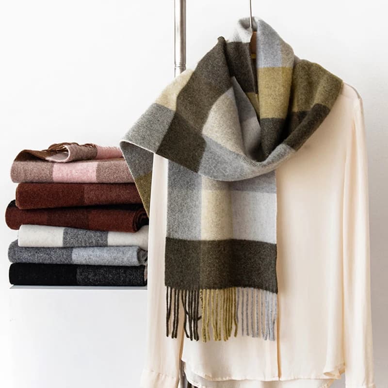 Women's Wool Scarf Winter Autumn Plaid Long Shade Wraping neck Soft and warm accessory for luxury cold weather holidays