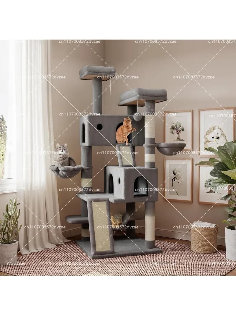 Cat Tree with Hammock and Scratching Post Tower, cat House, Cat Toys Tower, K01, Dark Gray