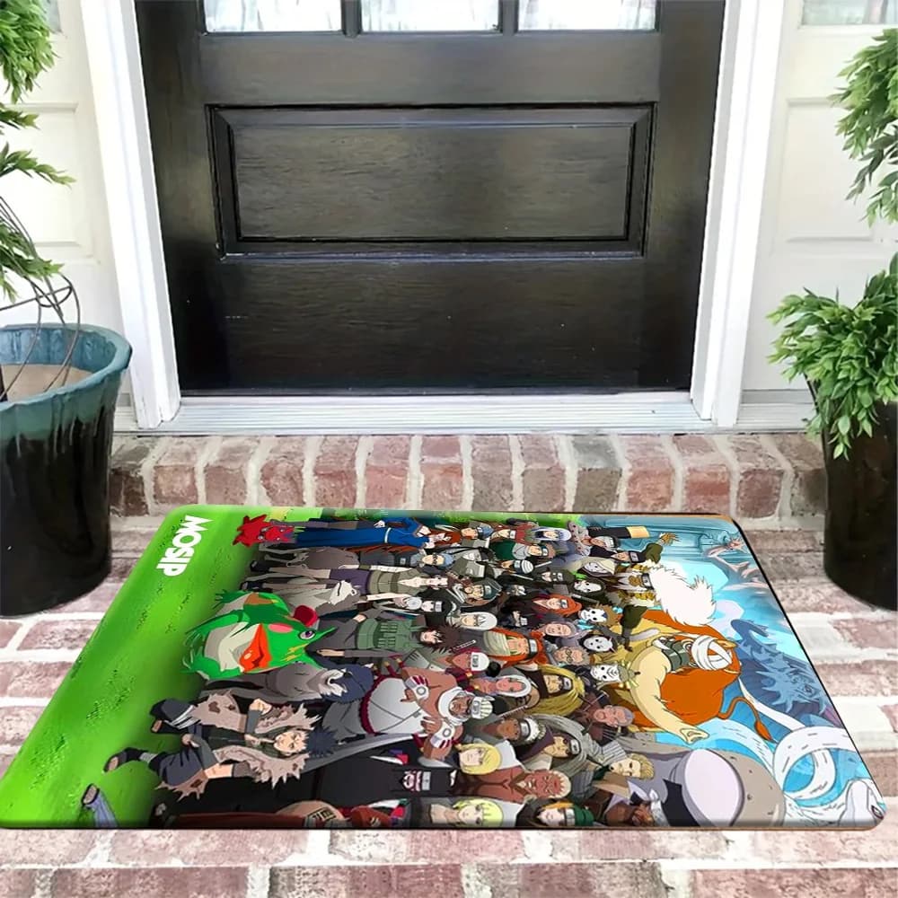 Tappetino per porta con stampa collage di tutti i personaggi dell'anime Naruto, tappeto d'ingresso lavabile antiscivolo per decorazioni per interni ed esterni