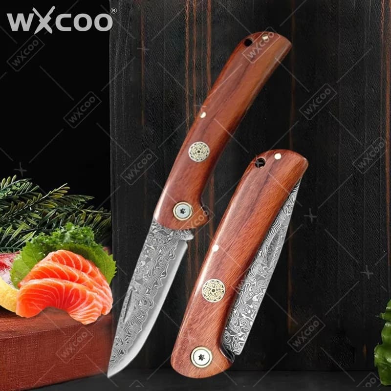 WXCOO Folding Knife Pocket Knife Stainless Steel for Household Tools Damascus Steel Fruit Vegetable Cutting Kitchen Knives