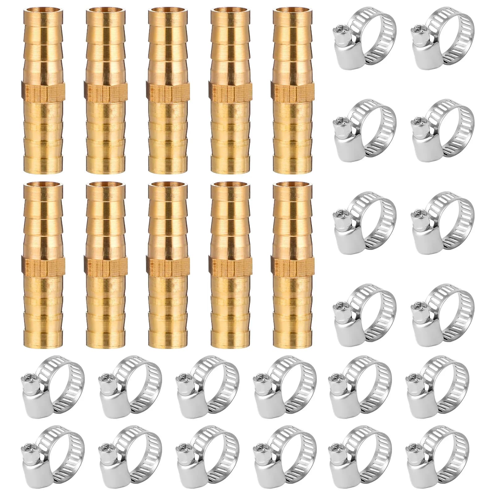 Set di Connettori per Tubi in Ottone con Morsetti in Acciaio Inox, Kit di Riparazione per Tubi da Giardino