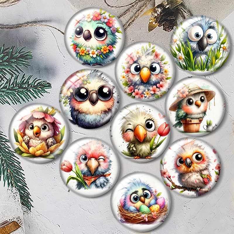 Cabochon in vetro con motivi floreali e uccelli primaverili, 12/18/20/25mm, per la creazione di bracciali, ciondoli, anelli, orecchini e componenti per gioielli