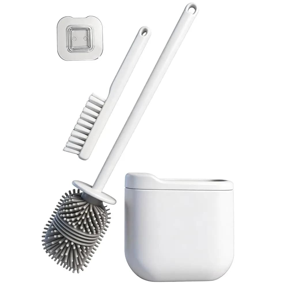 Spedizione Gratuita - Set Spazzola WC da Parete con Spazzola per Fessure - [Testina Flessibile in TPR] per [Pulizia del Bordo e delle Fessure] - [Drenante]