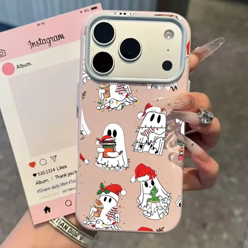 Simple Christmas Ghost Anime Soft TPU Phone Case For iPhone 18 17 16 Pro Max 15 14 13 12 Pro 11 16E 17E Lens Protection Cover
