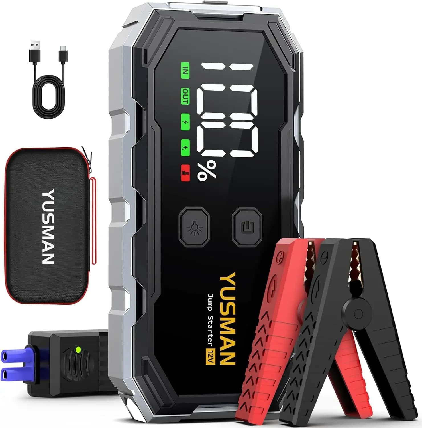 Avviatore d'Emergenza per Auto 8000A 12V per Veicoli a Benzina/Diesel, Portatile con Display, Ricarica Rapida 3.0 e Luce LED