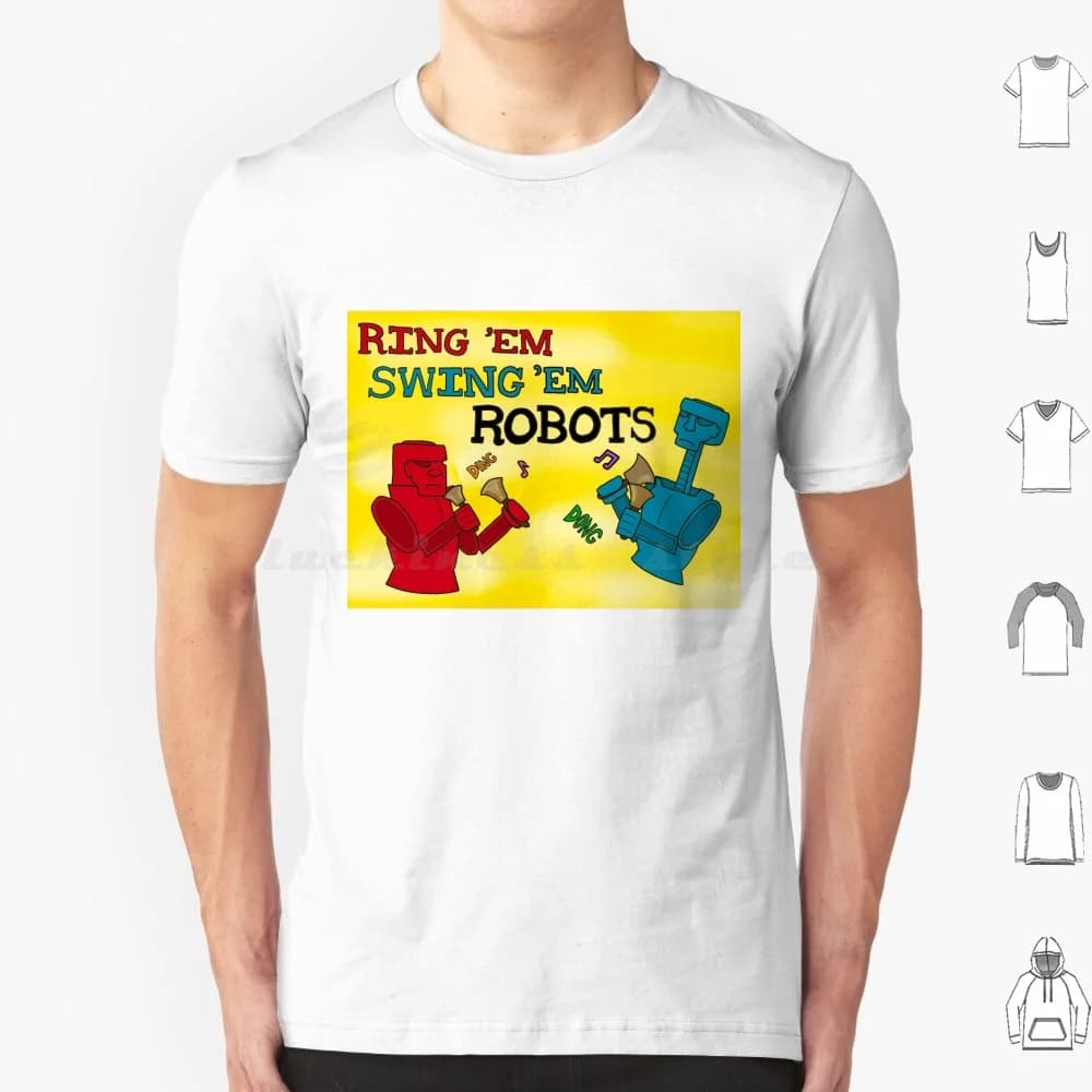 Ring 'em Swing 'em Robots T Shirt Cotone Uomo Donna Stampa fai da te Campane Campana Coro Suoneria Campane Robot colorati Giochi da tavolo