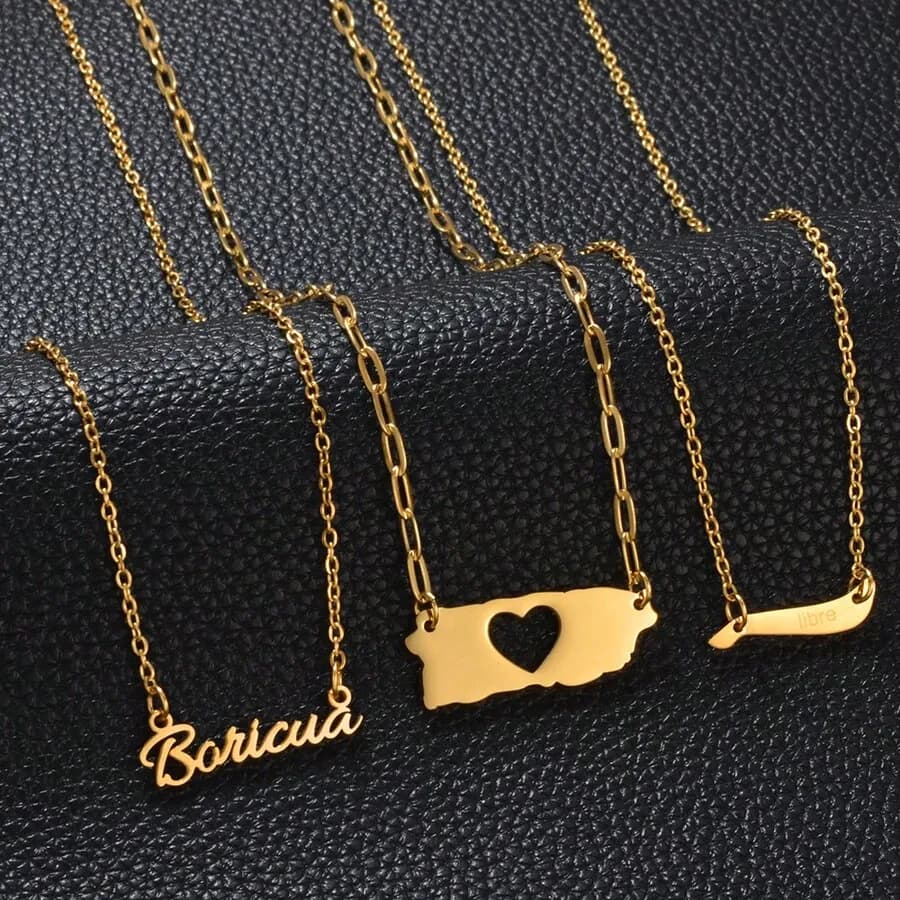 Puerto Rico Heart Boricua Libre Stainless Steel Pendant Necklace For Women