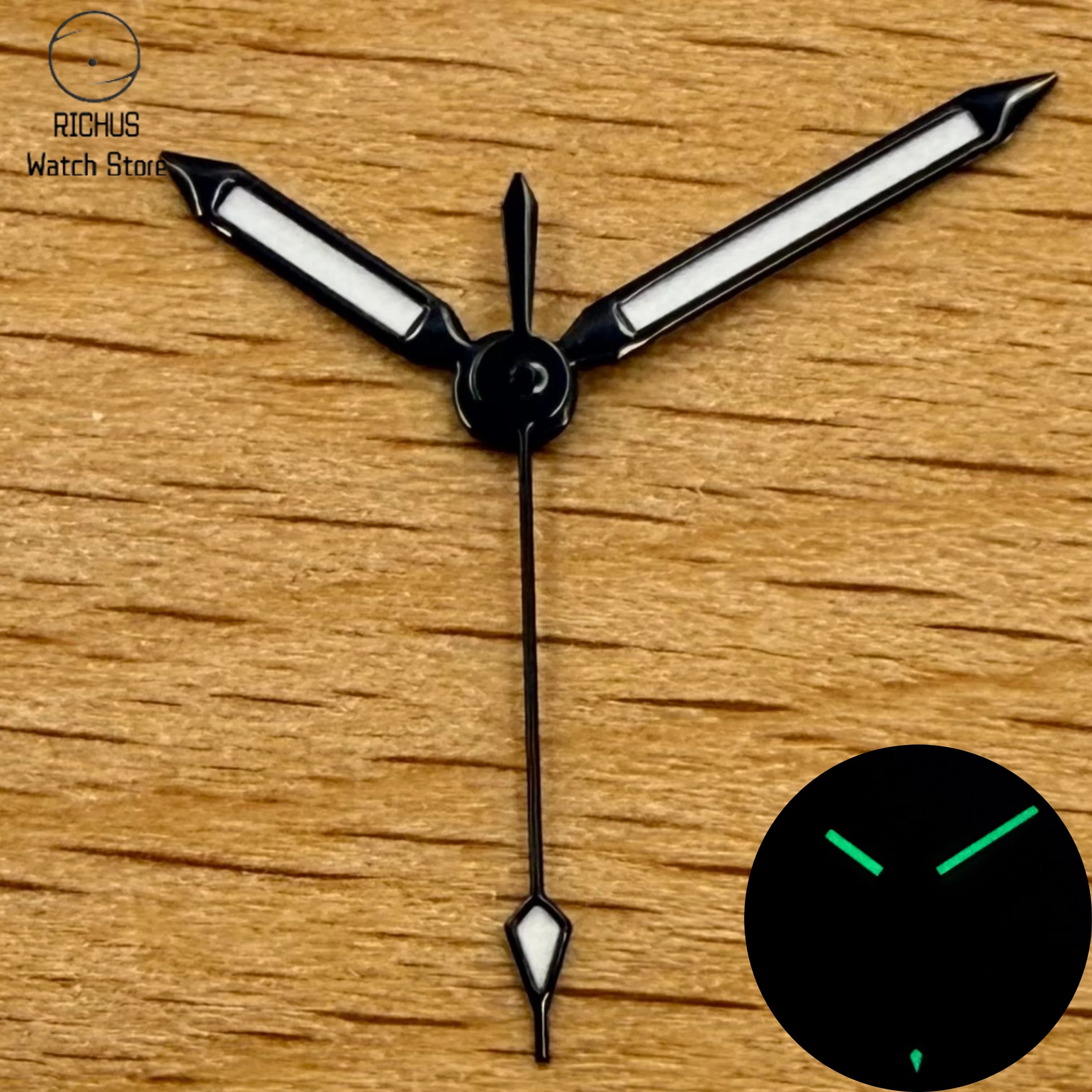 VH31 Watch Hands Set Black Silver Green Luminous 8x12x12.5mm Arrow Hands for Sweep Second Quartz Movement Repair Parts