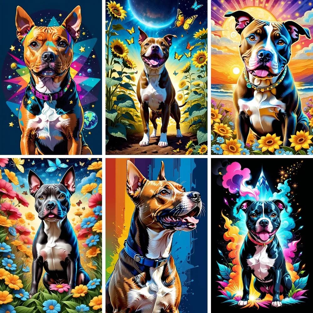 American Staffordshire Terrier Painting Diamond Art Kit,5D Full Drill Diamond Art Dog,Gem Paintings for Adults,Living Room Decor