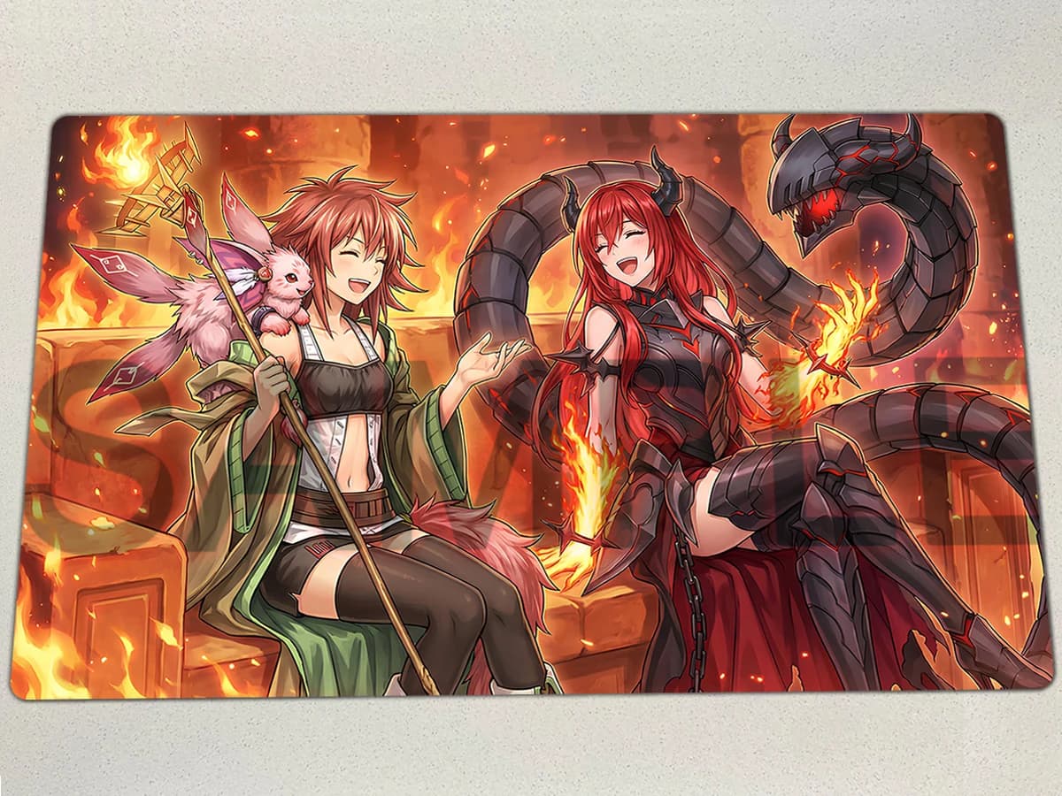 YuGiOh Hiita The Fire Charmer, Ablaze Playmat Promethean Princess, Bestower of Flames TCG CCG Pad Tappetino per gioco di carte collezionabili Mousepad