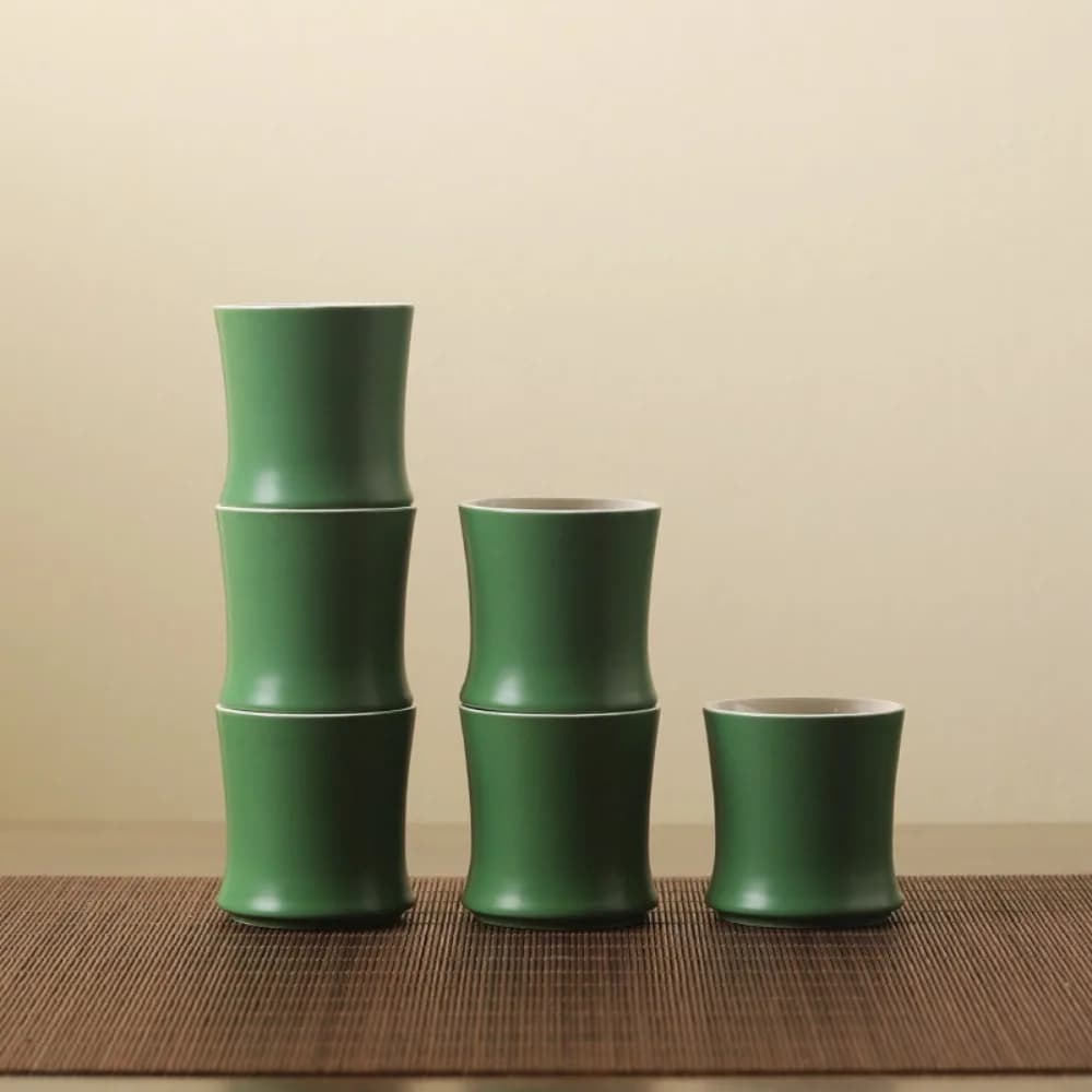 3pcs Master Cup Ceramic Bamboo Joint Tea Cup Simulation Chinese Style Kung Fu Tea Cup Green 90 Ml Teaware Mugs Gift