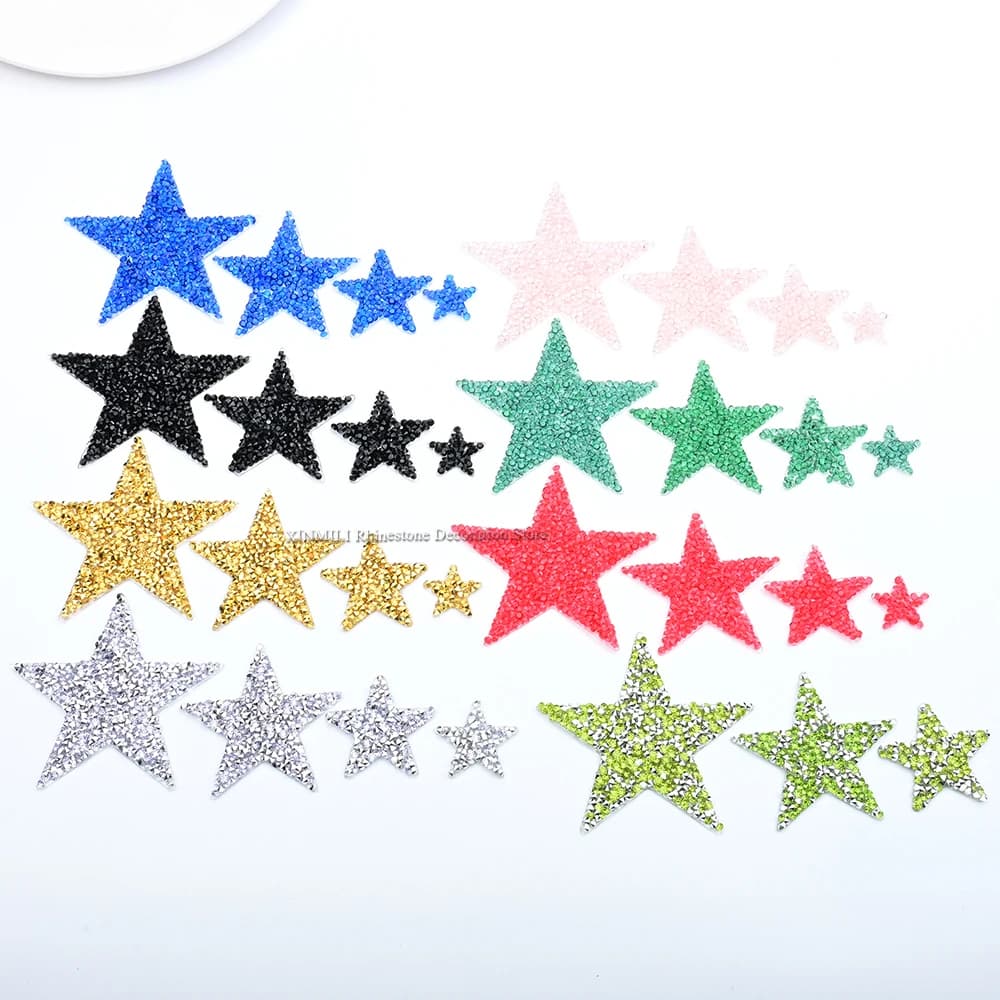 Applicazioni Termoadesive a Stella in Resina con Strass da 2-8 cm per Tasche, Colletti, Scarpe, Borse e Accessori Decorativi Fai-da-te