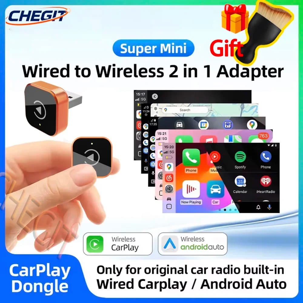 Adapter Wireless 2-in-1 Smart Mini Box 2026 for CarPlay and Android Auto, Plug & Play, WiFi Fast 5.8G, Universal with Homage For VW Toyota Nissan Honda Kia Opel MG