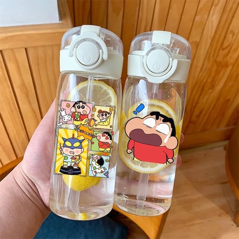 Borraccia da 400ml di Crayon Shin-chan con cannuccia, tazza stampata con motivo anime, unisex, portatile per sport all'aperto, idea regalo