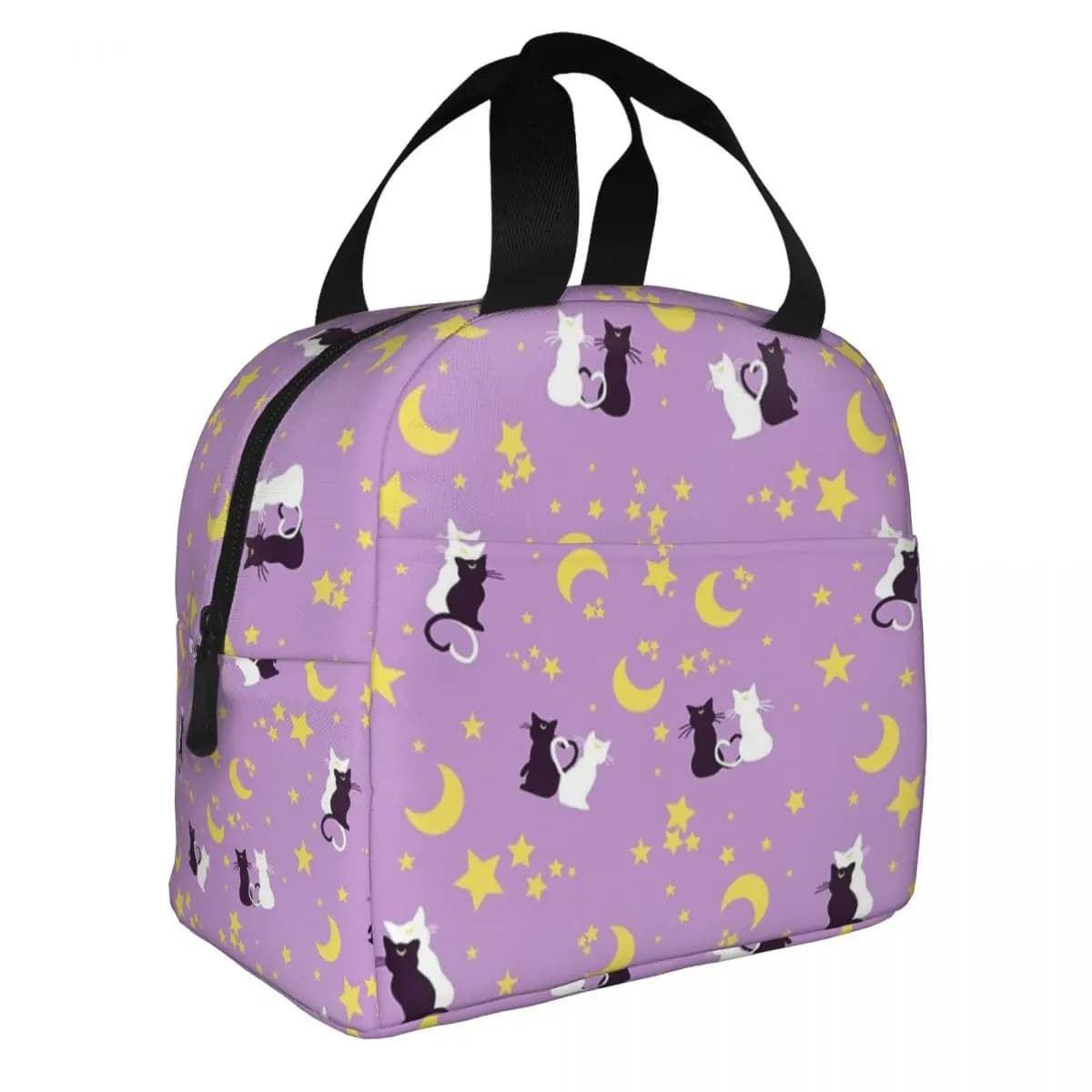 Moon Kitties Borse per il pranzo isolate alla lavanda Sailors portatili Moons Borsa termica riutilizzabile Tote Lunch Box Borsa Bento da viaggio per college